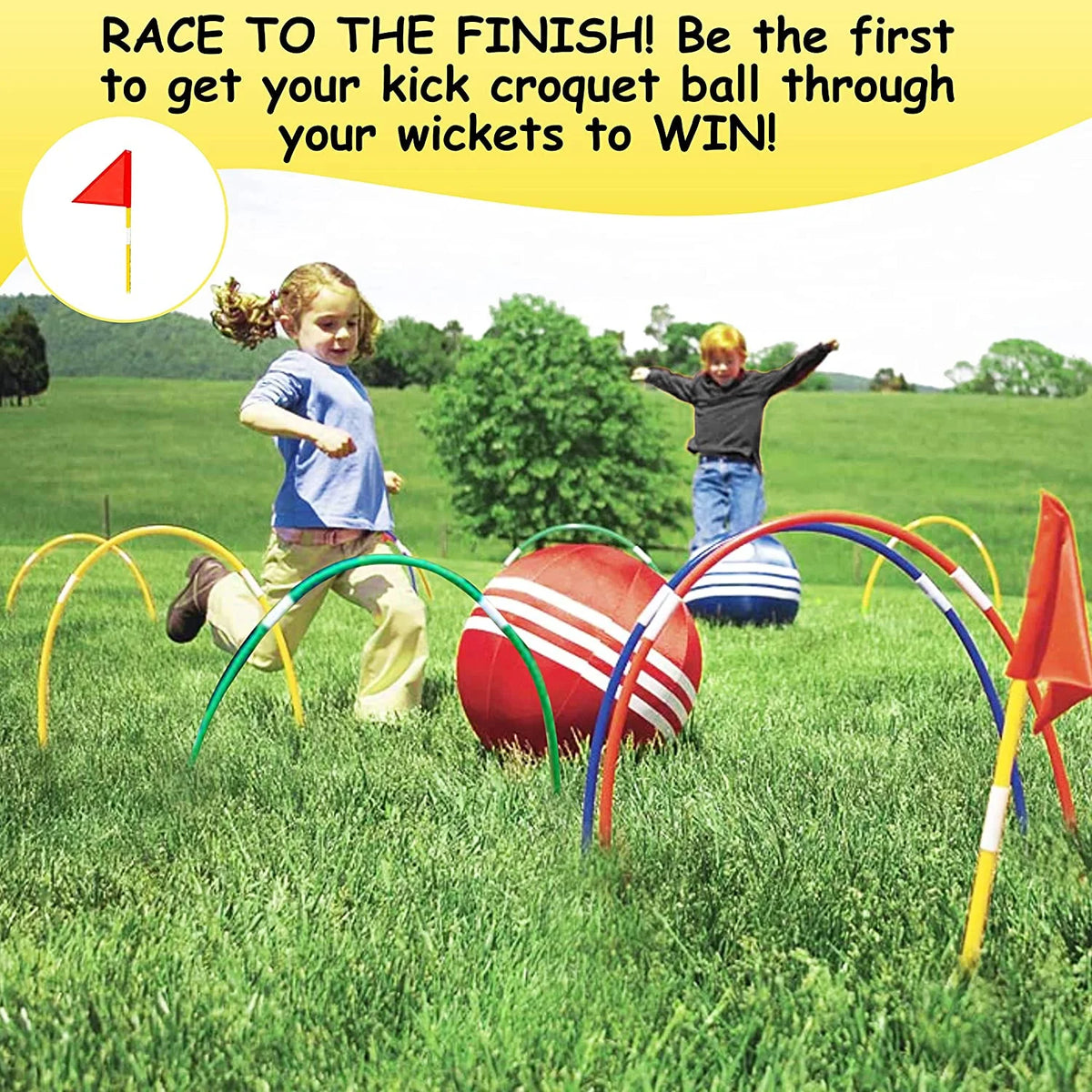 Giant Kick Croquet Game Set with Inflatable Croquet Balls, Wickets & Finish Flags Q462272