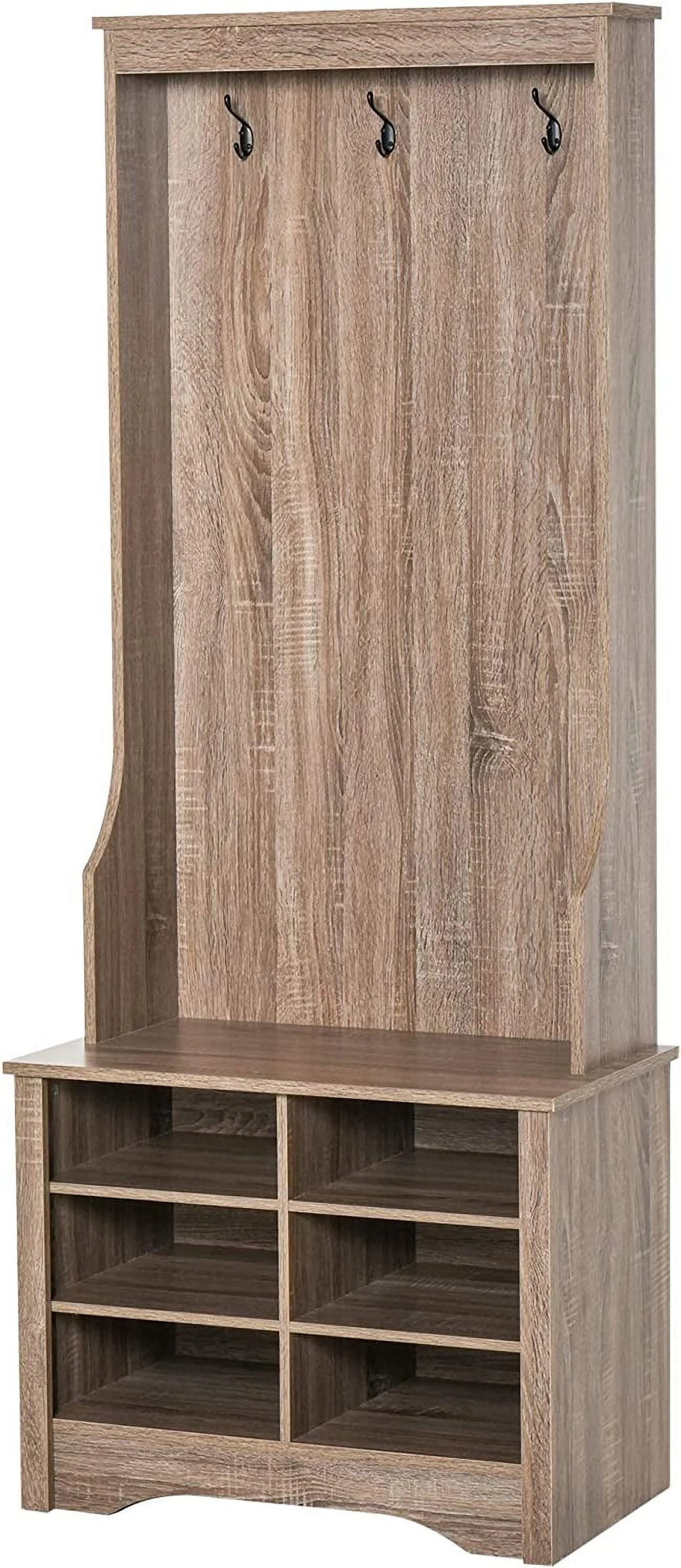 Rustic Brown Hall Tree with Coat Rack and Storage G775024