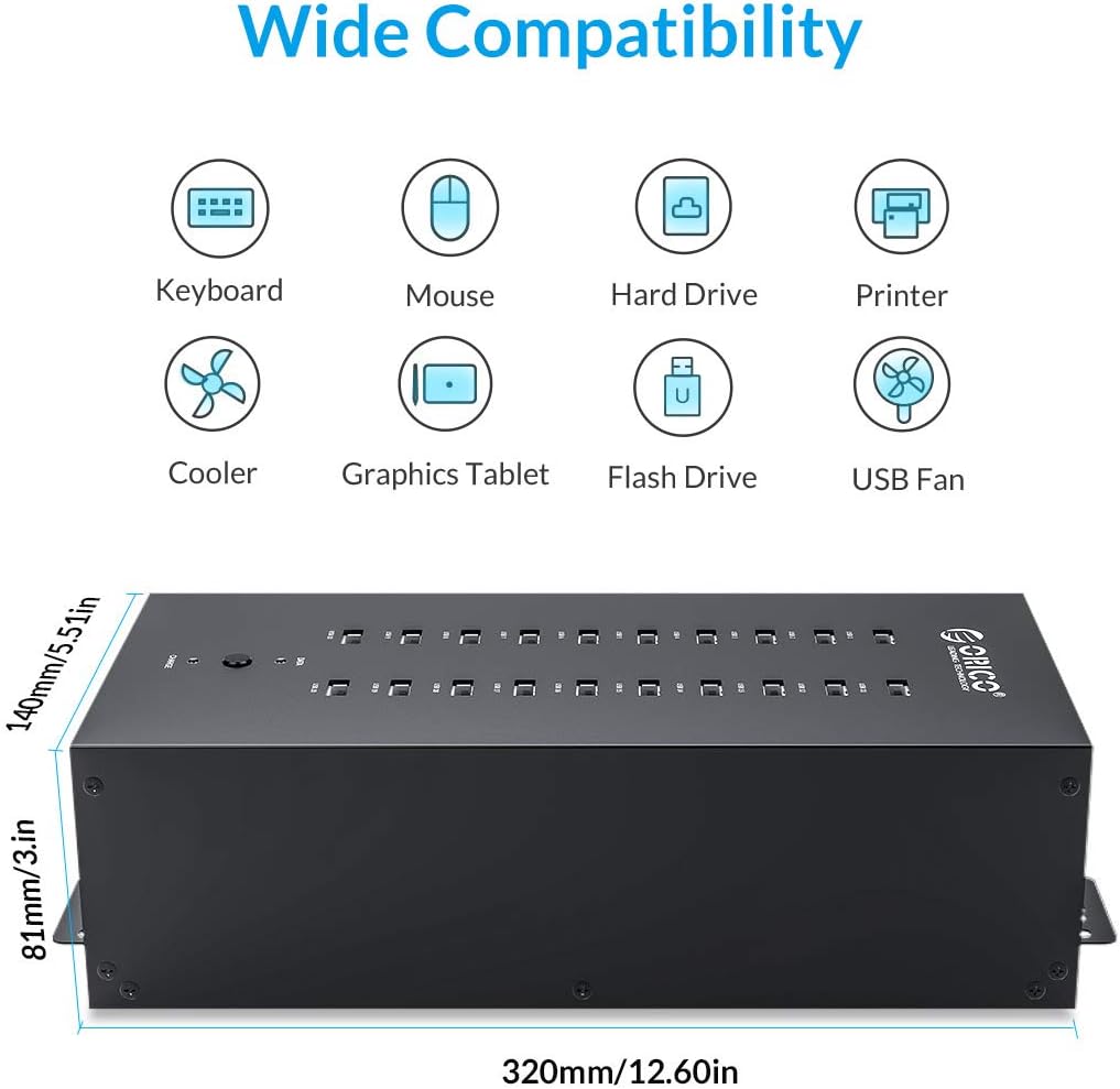20 Ports USB 2.0 Hub with Metal Case N636