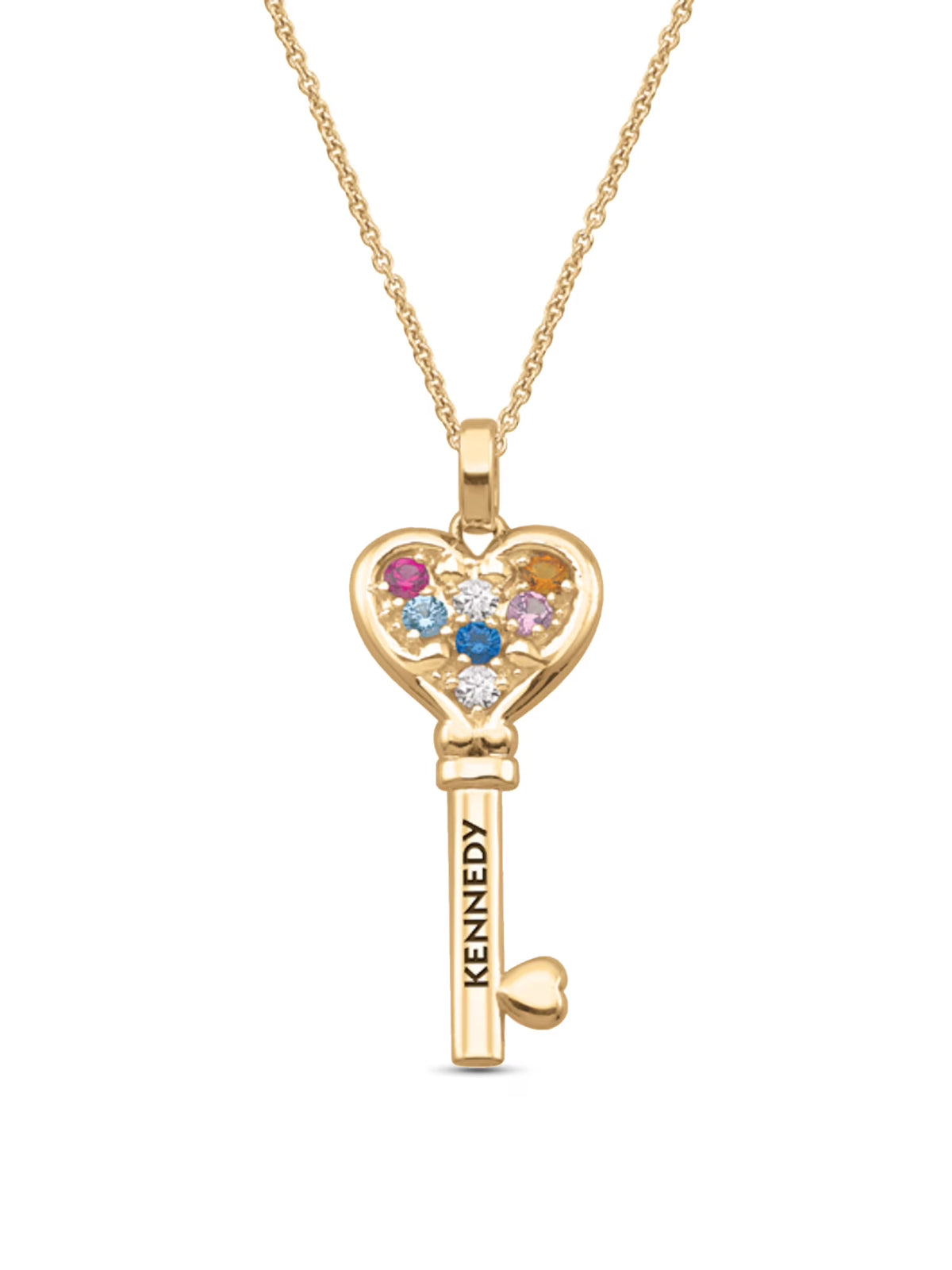 Engravable Key Birthstone Necklace in 10k and 14k Gold J320532
