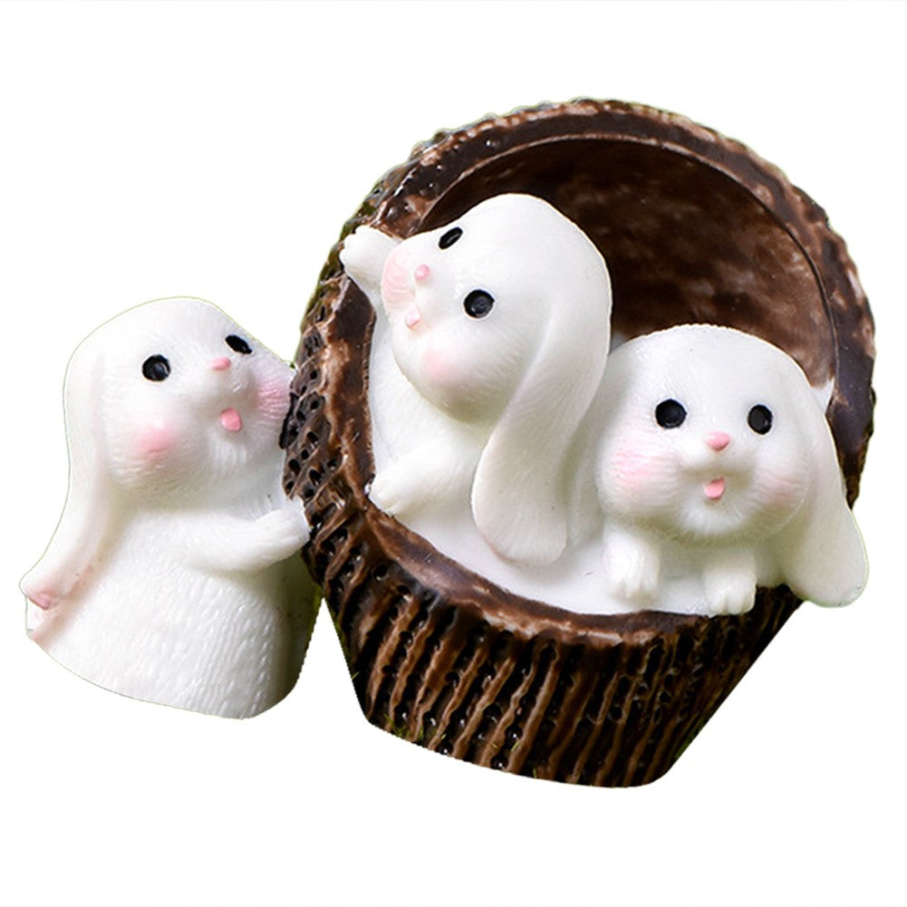 Resin Bunny Statue Miniature Rabbit Basket Figurine E6033