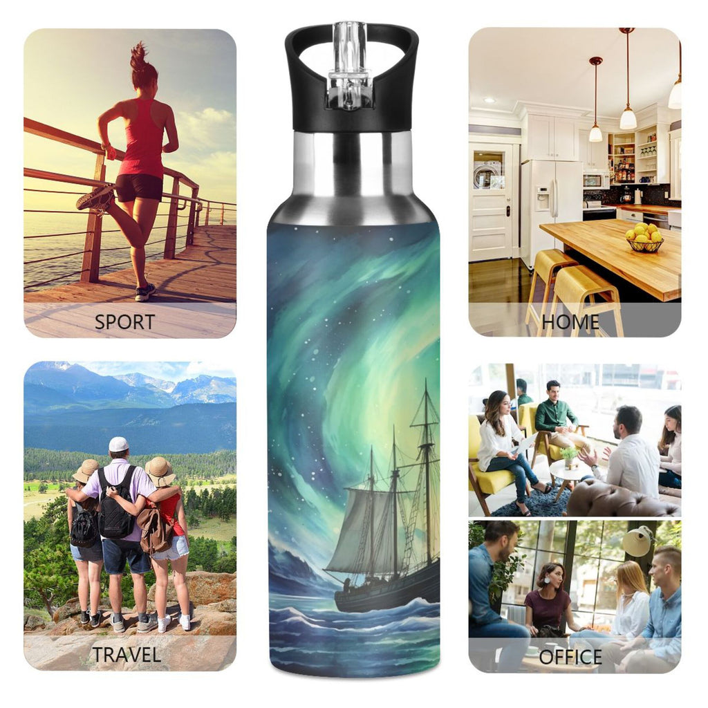 Stainless Steel Insulated Thermos Vacuum Flask Water Bottle with Straw Lid A75511