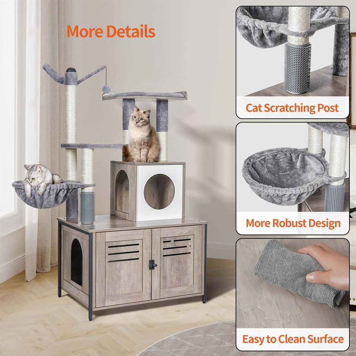 Wooden Cat Litter Box Enclosure with Cat Tree R10256
