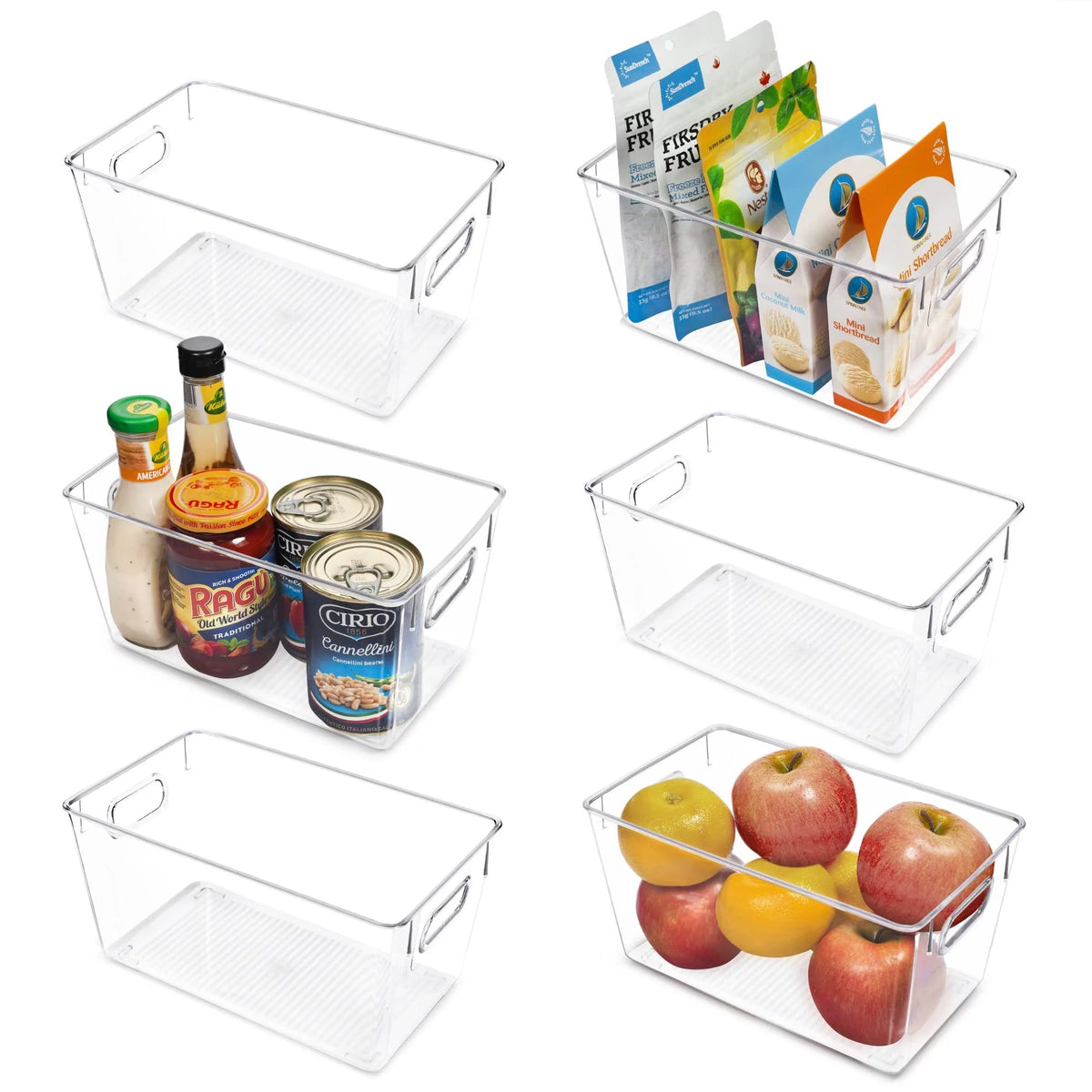 6 PCS Clear Plastic Food Storage Bins with Handles H951360