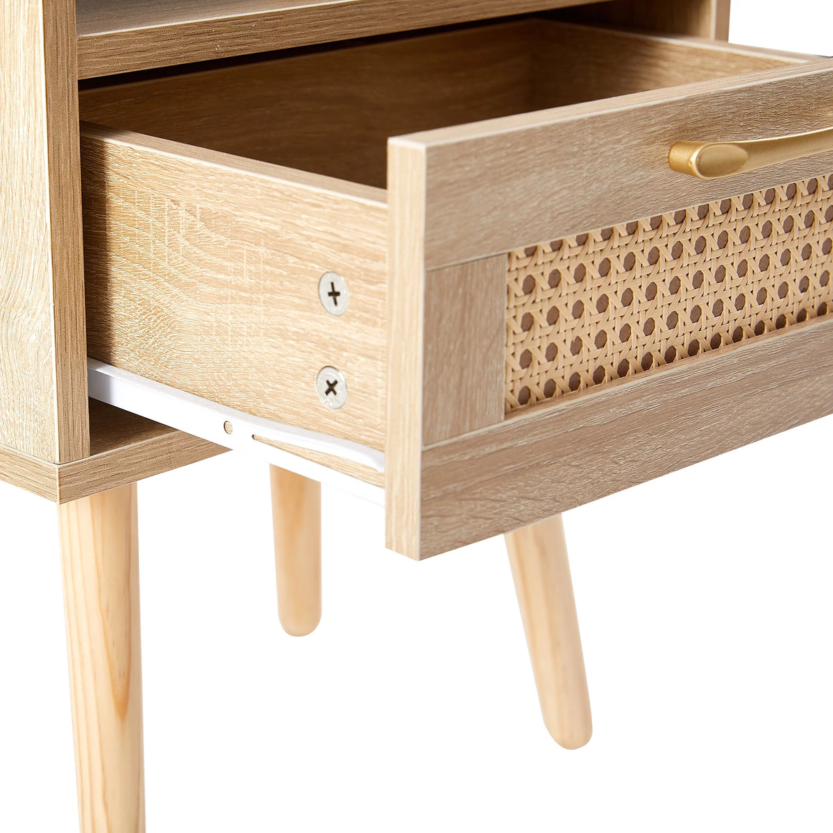 Modern Rattan Wood Nightstand with 1 Drawer Q701