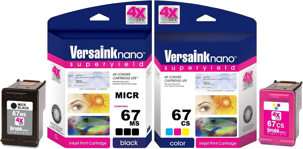 HP 67 MS MICR Black Ink Cartridge and 67 CS Tri-Color Ink Cartridge Pack V970636