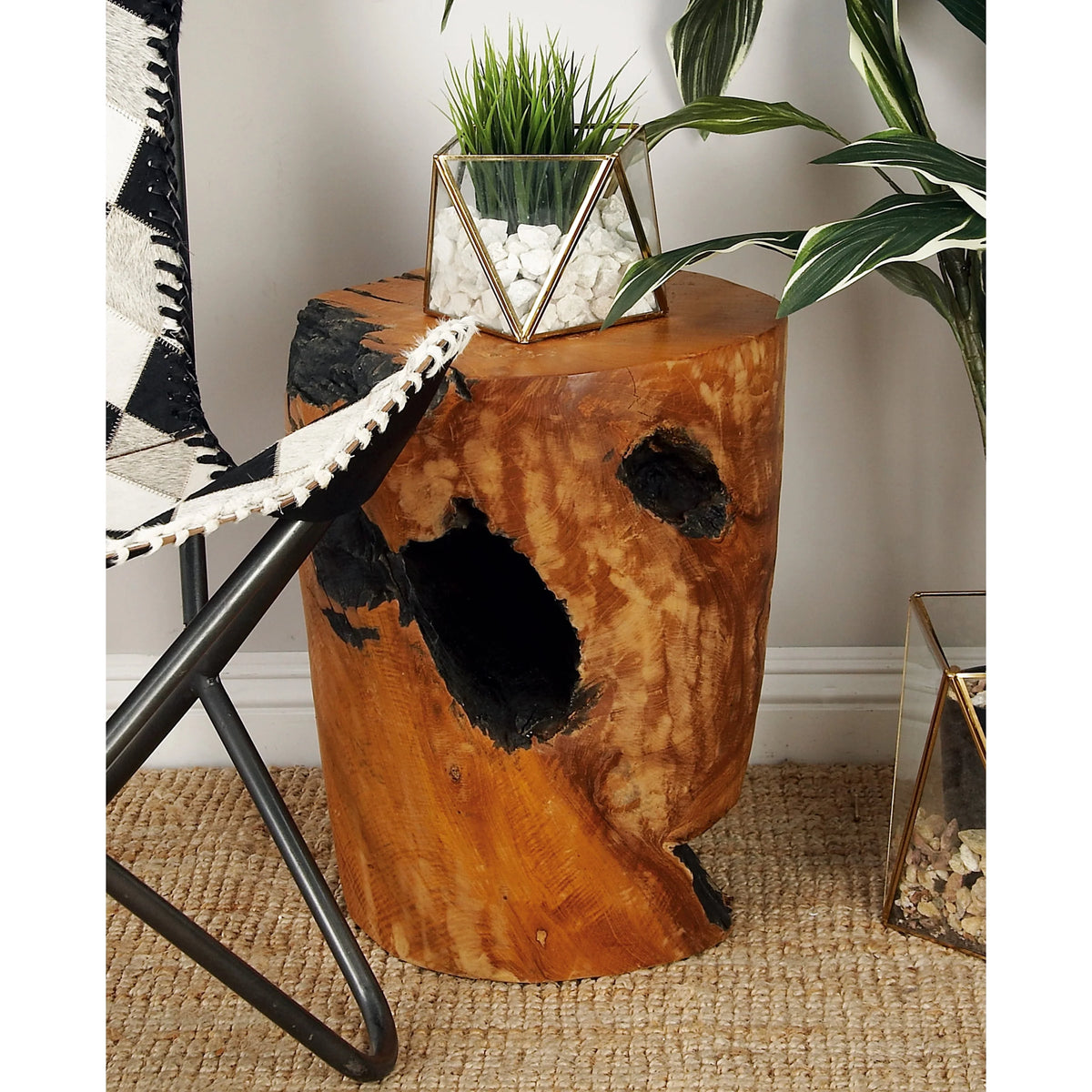 Brown Teak Wood Live Edge Accent Table C69840