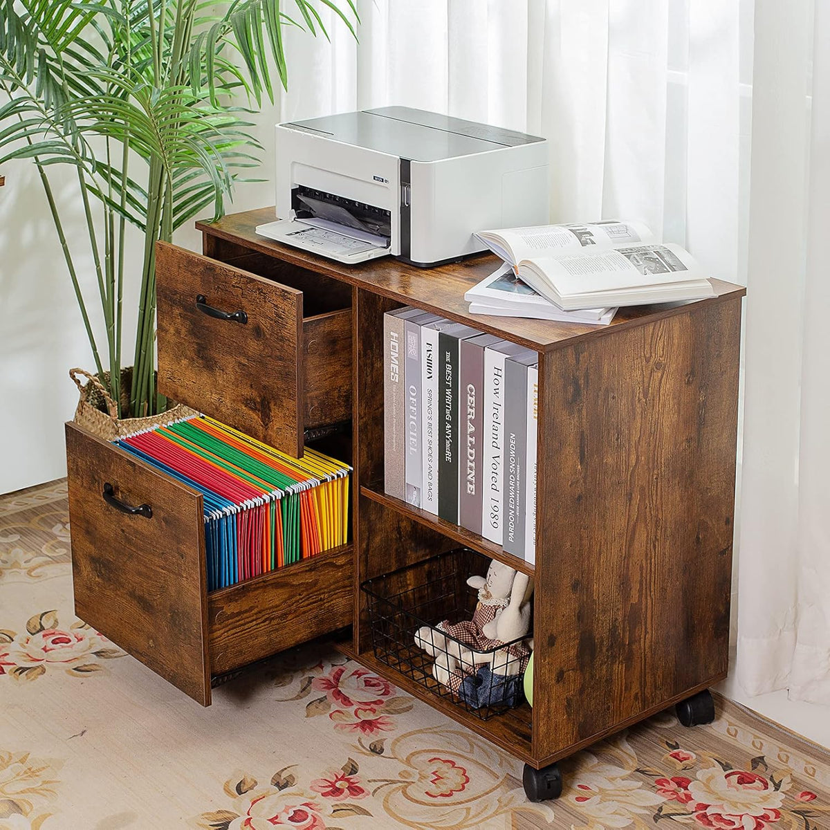Rustic Brown 2 Drawer Rolling File Cabinet Q613