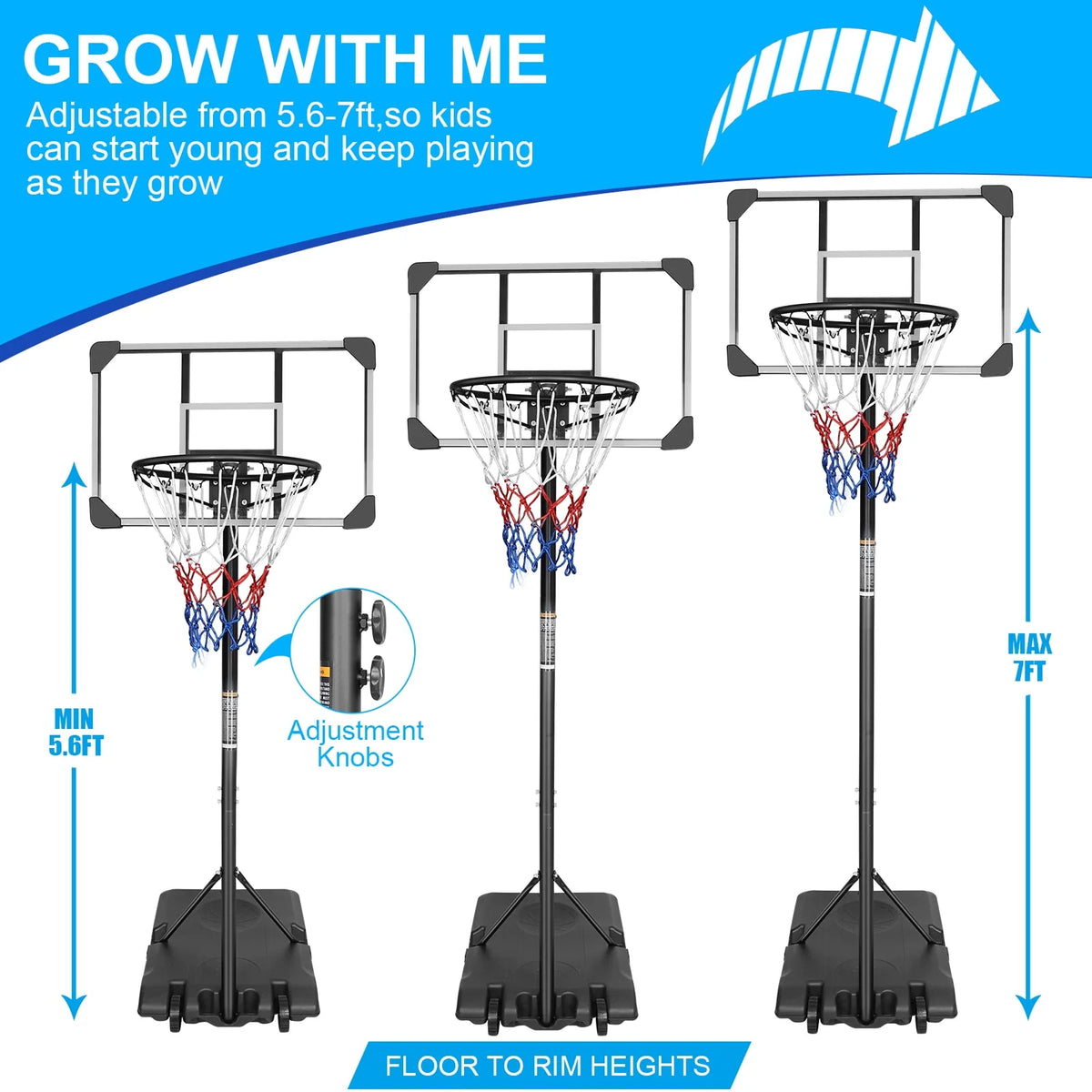 Height Adjustable Portable Basketball Hoop with Wheels B696