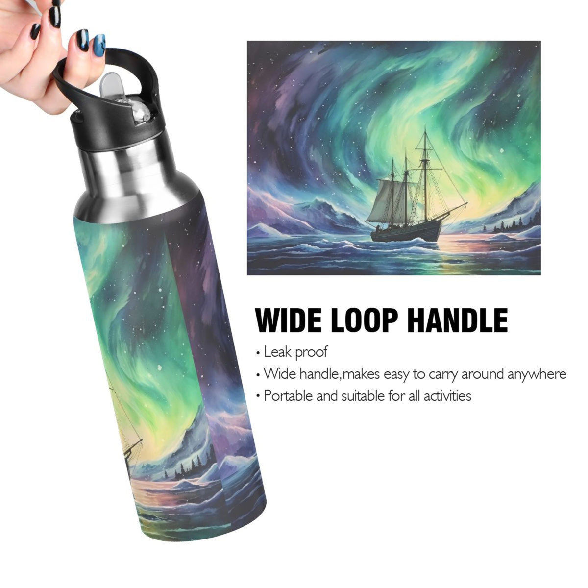 Stainless Steel Insulated Thermos Vacuum Flask Water Bottle with Straw Lid A75511