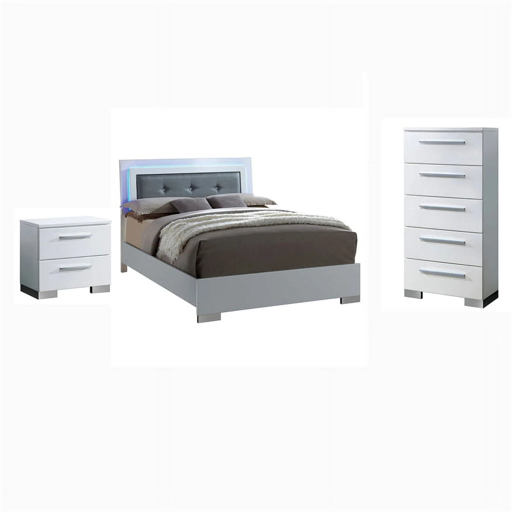 Glossy White Wood Bedroom Set King Q627