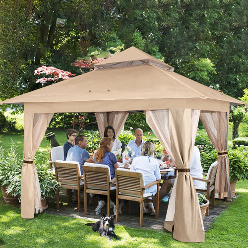 13'x13' Khaki Pop up Gazebo Canopy with Mosquito Netting F819