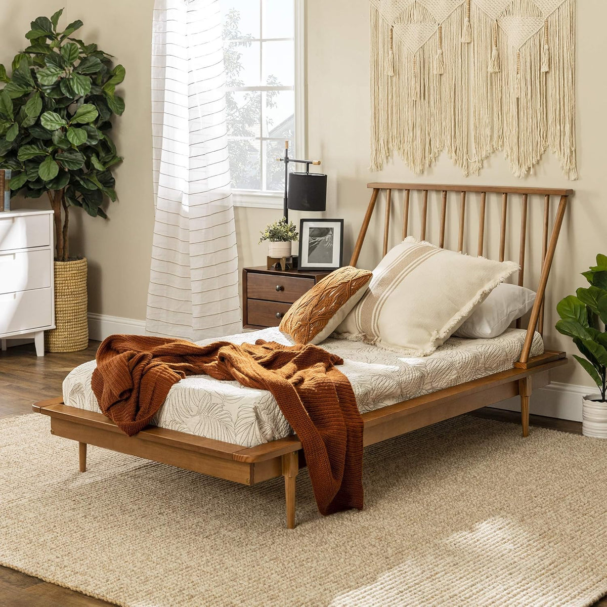 Twin Caramel Solid Wood Platform Bed Frame F379226