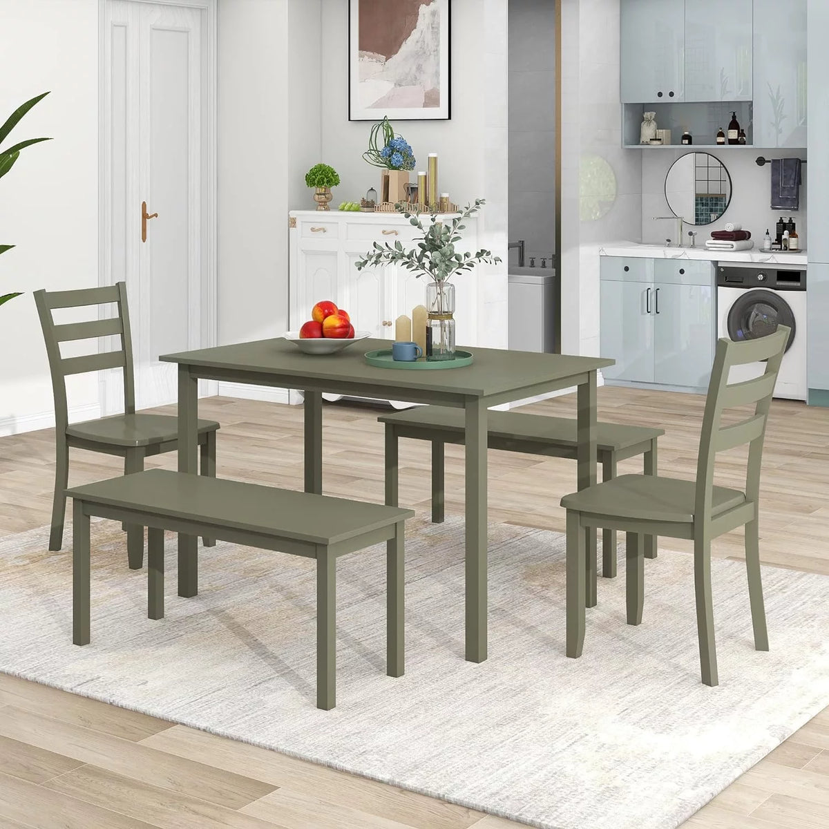 Rustic Wooden Dining Table and Chair Bench Set I3798
