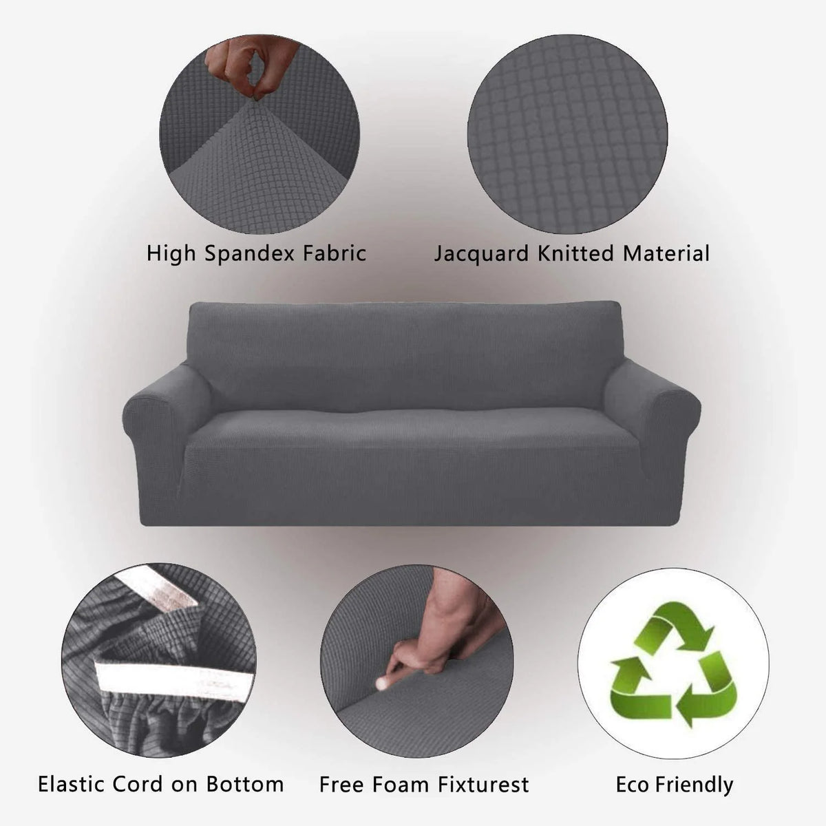 3-Piece Brushed Polyester Spandex SlipCover Set for Sofa Loveseat Couch Arm Chair, Light Gray Q808171