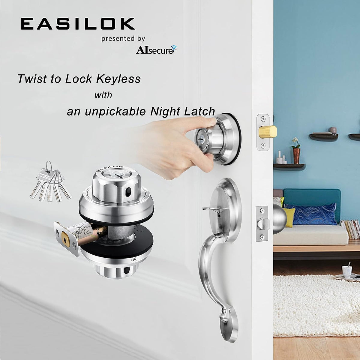 Keyless Night Latch Deadbolt Lock with Anti-Mislock Button Q60310