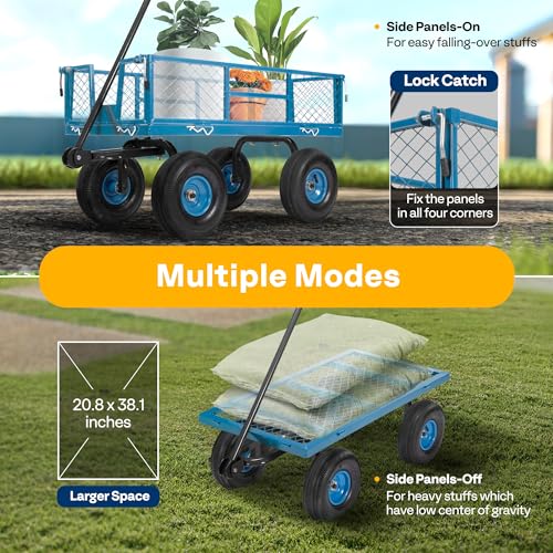 Heavy Duty Mesh Steel Garden Cart Folding Utility Wagon with Removable Sides and 10 inch Tire (Black) C36232