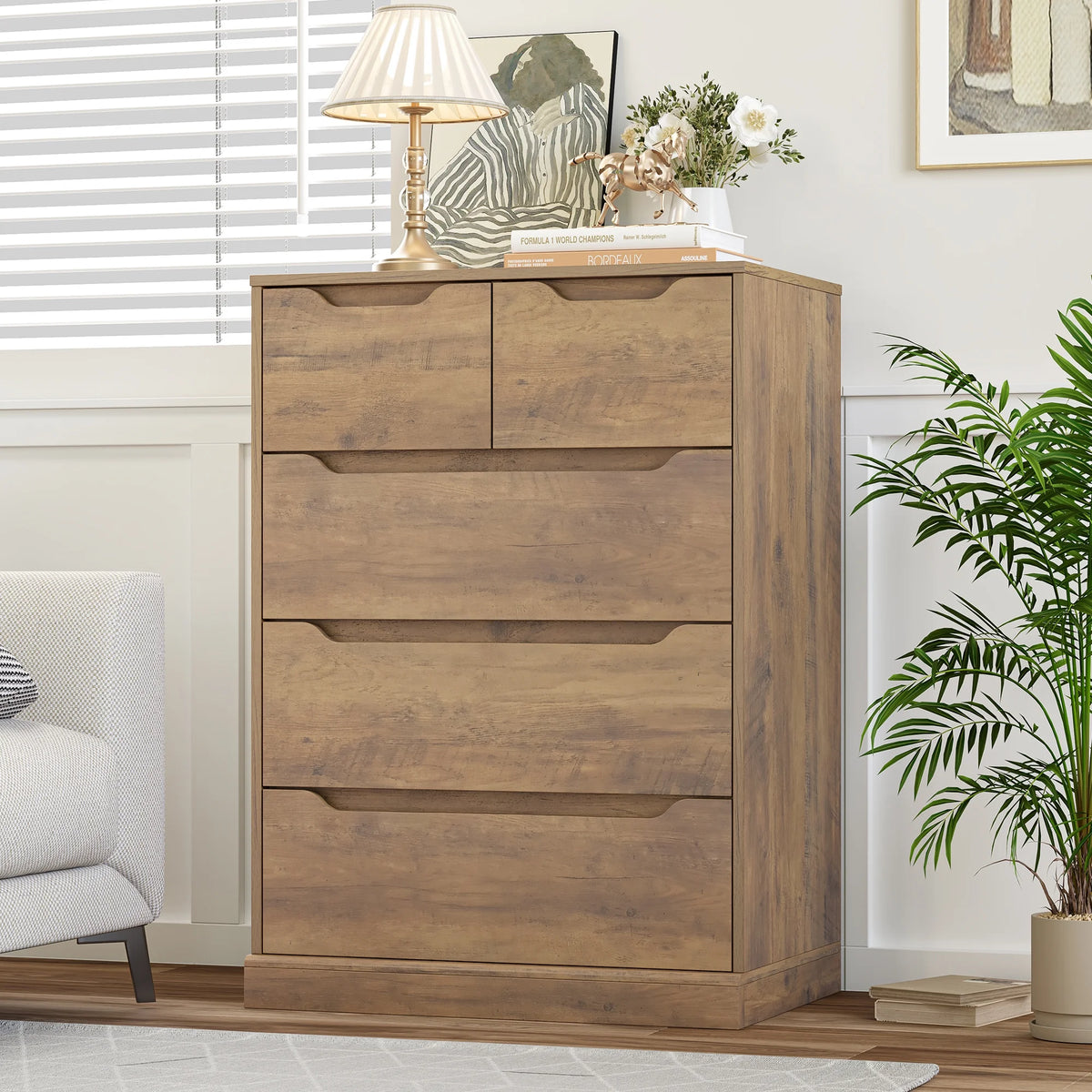 White 5 Drawer Wood Dresser H67955
