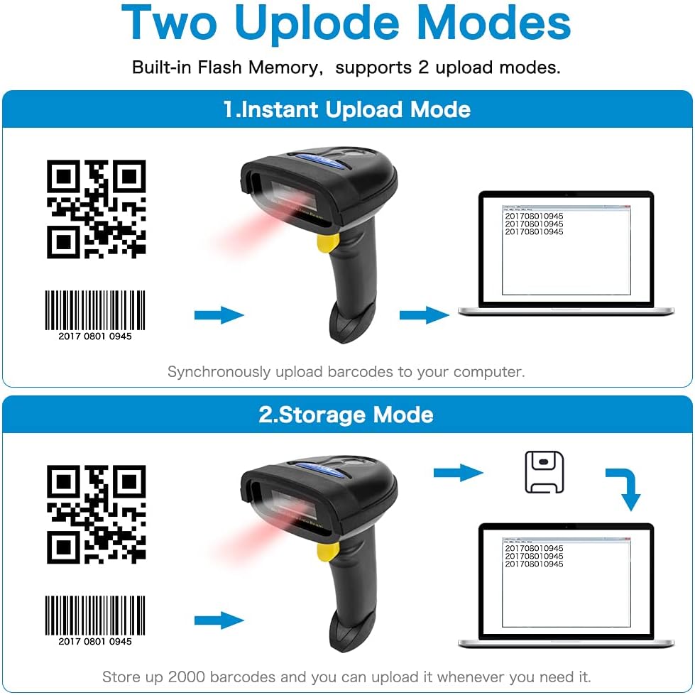 2D Barcode Scanner, 2.4G Wireless & Bluetooth & USB Wired, Pack of 2 N54339