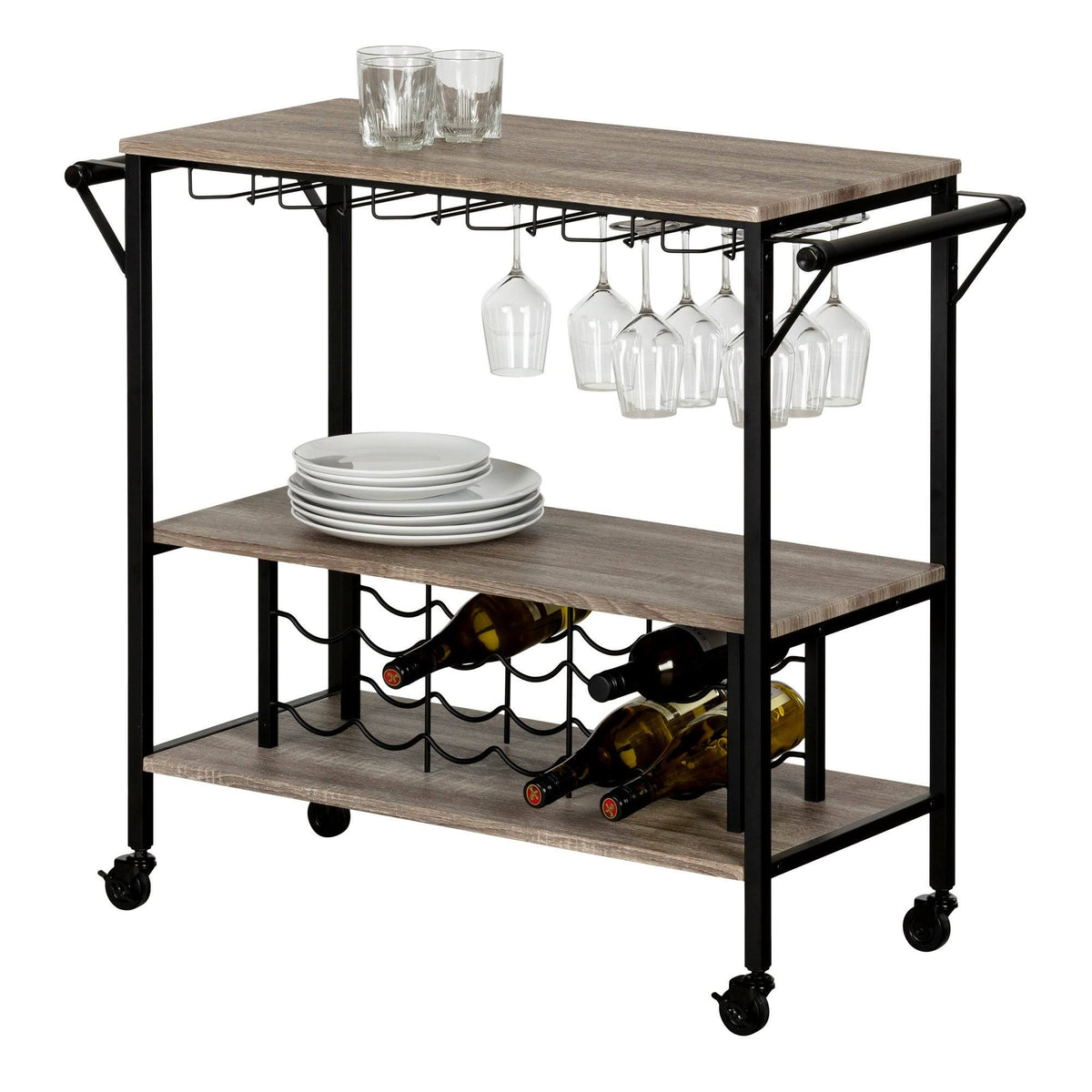 White Oak Bar Cart with Wine Rack R2419