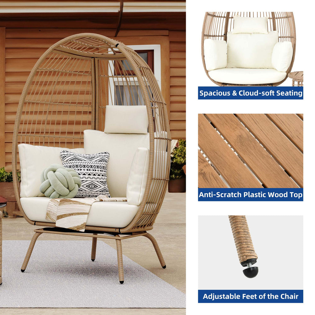 Beige Wicker Egg Chair with Cushions T77851
