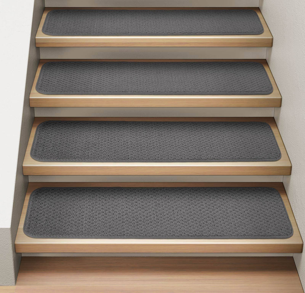 Set of 15 Attachable Carpet Stair Treads Gray 8 in. x 27 in. U547
