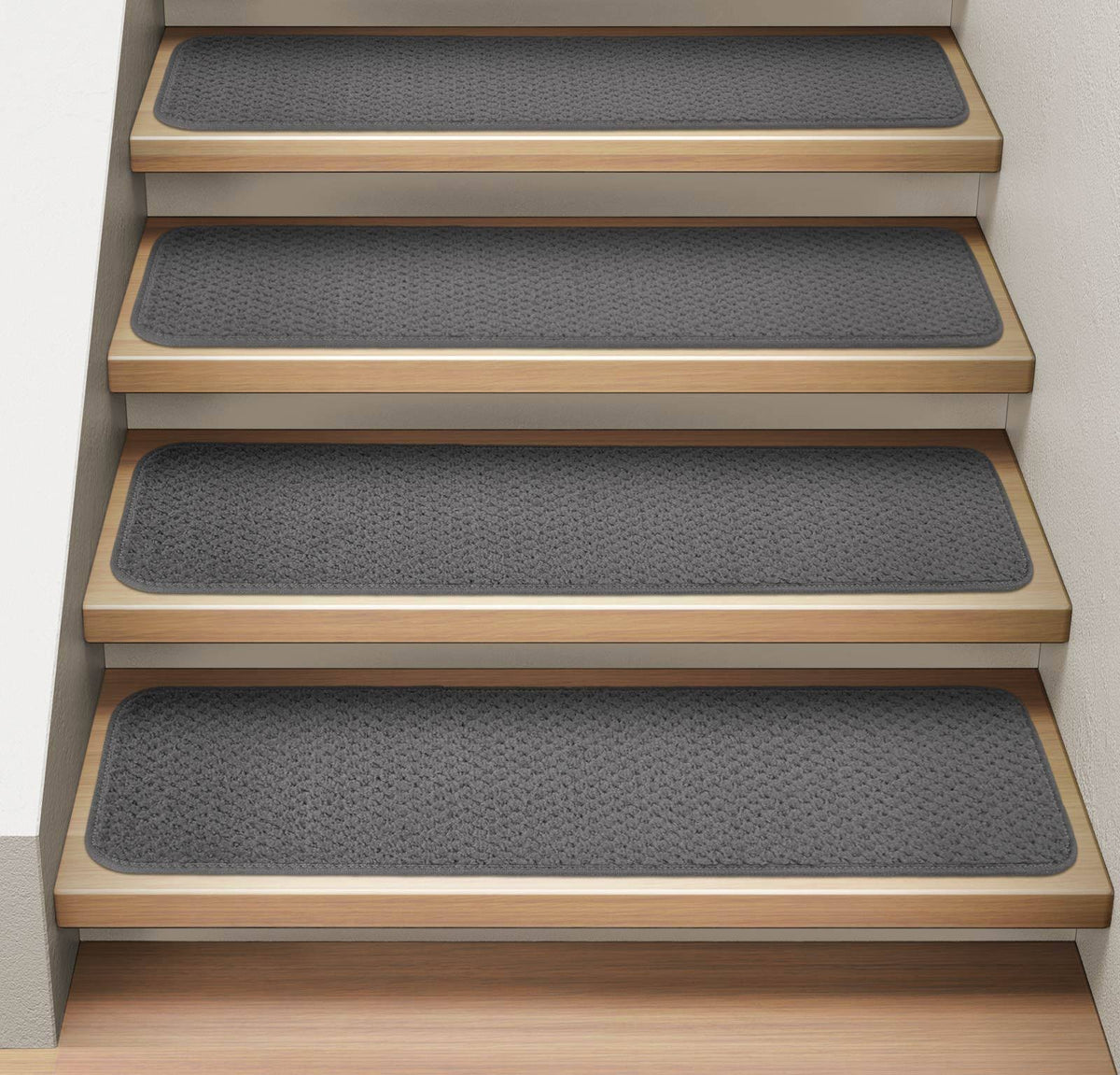 Set of 15 Attachable Carpet Stair Treads Gray 8 in. x 27 in. U547
