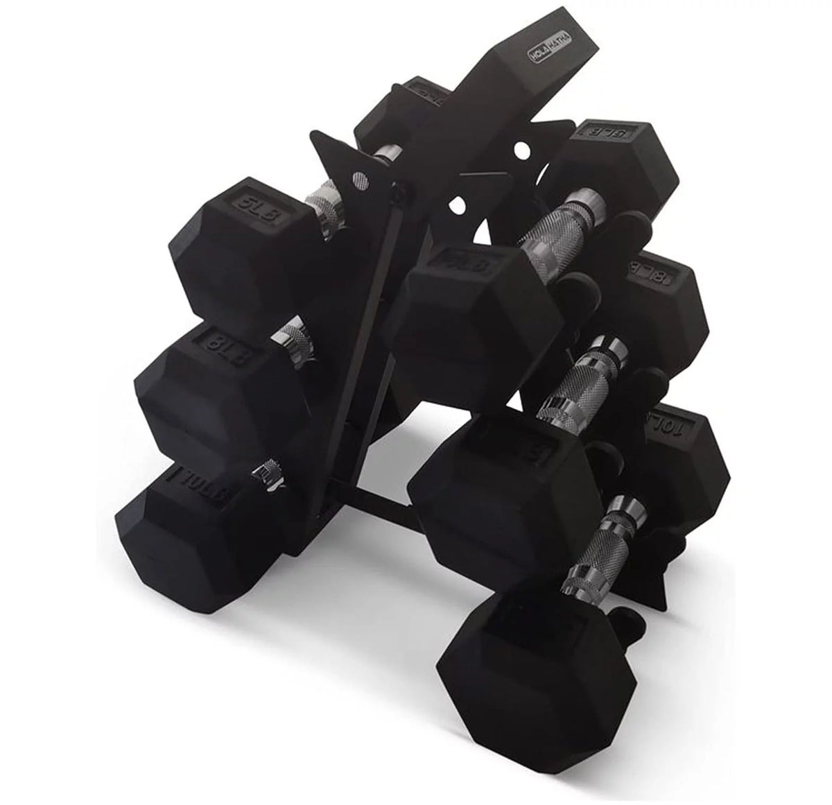 Black Hexagonal Non Slip Dumbbell Set with Folding Storage Rack N888