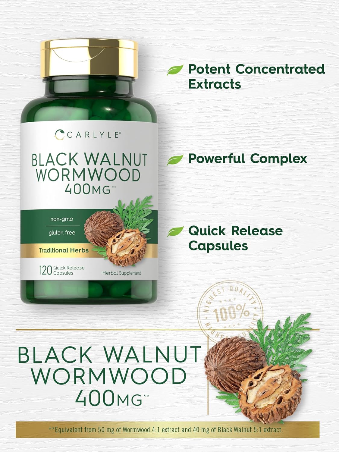 Black Walnut Wormwood 120 Capsules Herbal Complex Q333169