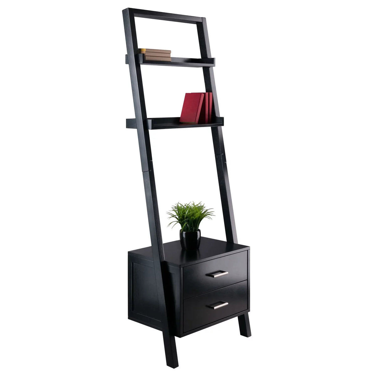 Black 2 Drawer Leaning Ladder Bookshelf H85792
