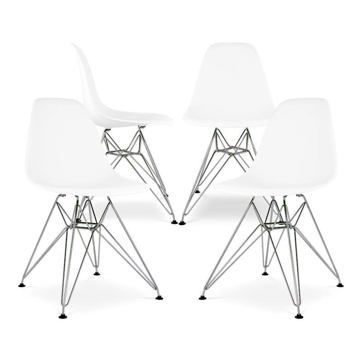White Plastic and Chrome Steel Dining Chairs Set of 4 G759