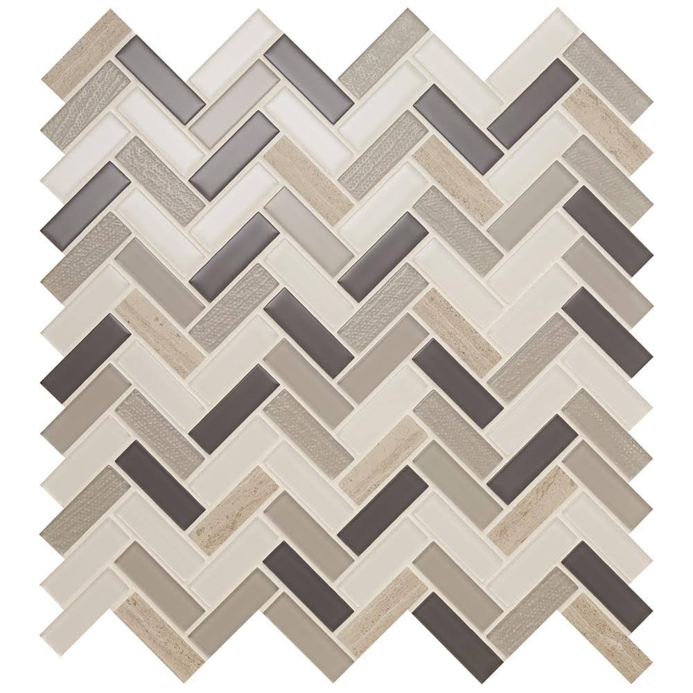 Glass Stone Herringbone Wall Tile Y8127