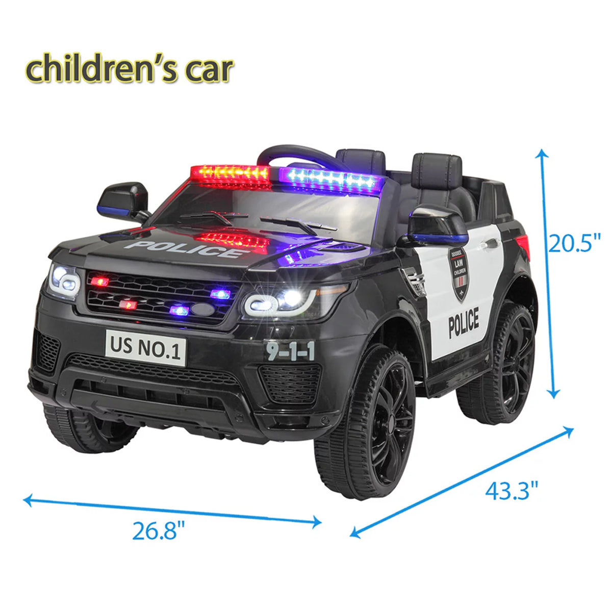 12V Powered Ride On Police Car with Parental Remote Control, Black X1144