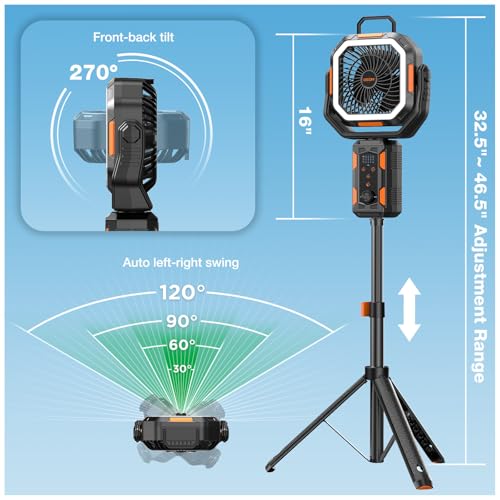 20000mAh Rechargeable Battery Powered Standing Fan with LED Lanterns X888893