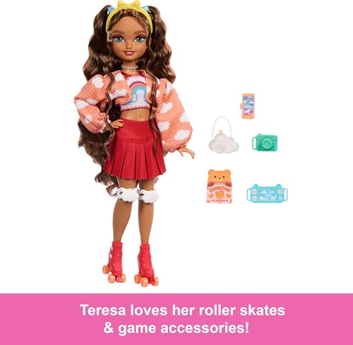 Renee Posable Roller Skating Fashion Doll with Black Hair, 12 Pieces C5970