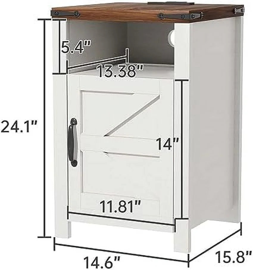 White Wooden Nightstand End Table with USB and Socket Set of 2 I562