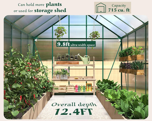 12x10x10 ft Polycarbonate Greenhouse with 2 Sliding Doors 4 Vents Window S85790