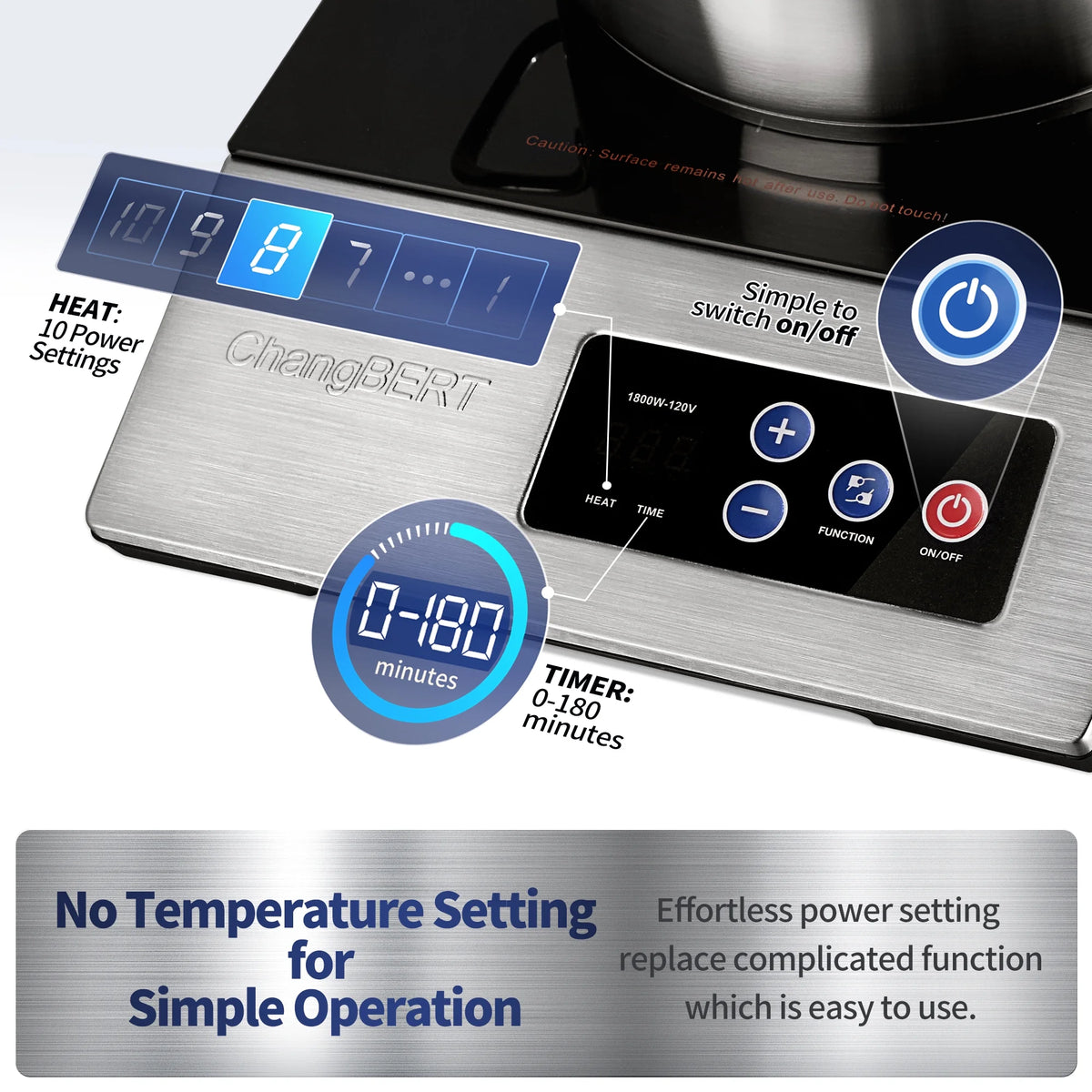 1800W Portable Commercial Induction Cooktop Stainless Steel T284554
