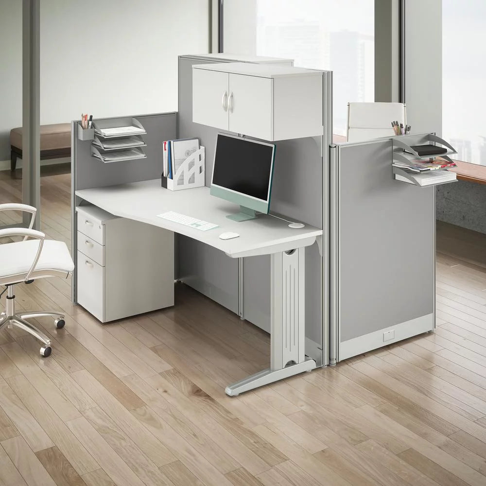 2 Person Cubicle Desk Set in Pure White Engineered Wood U3766
