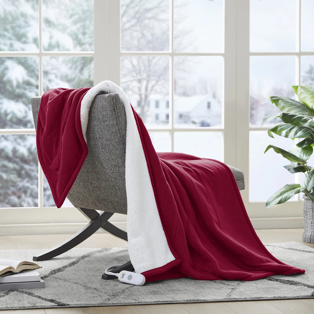 Berry Red Reversible Fleece to Sherpa Throw S427536