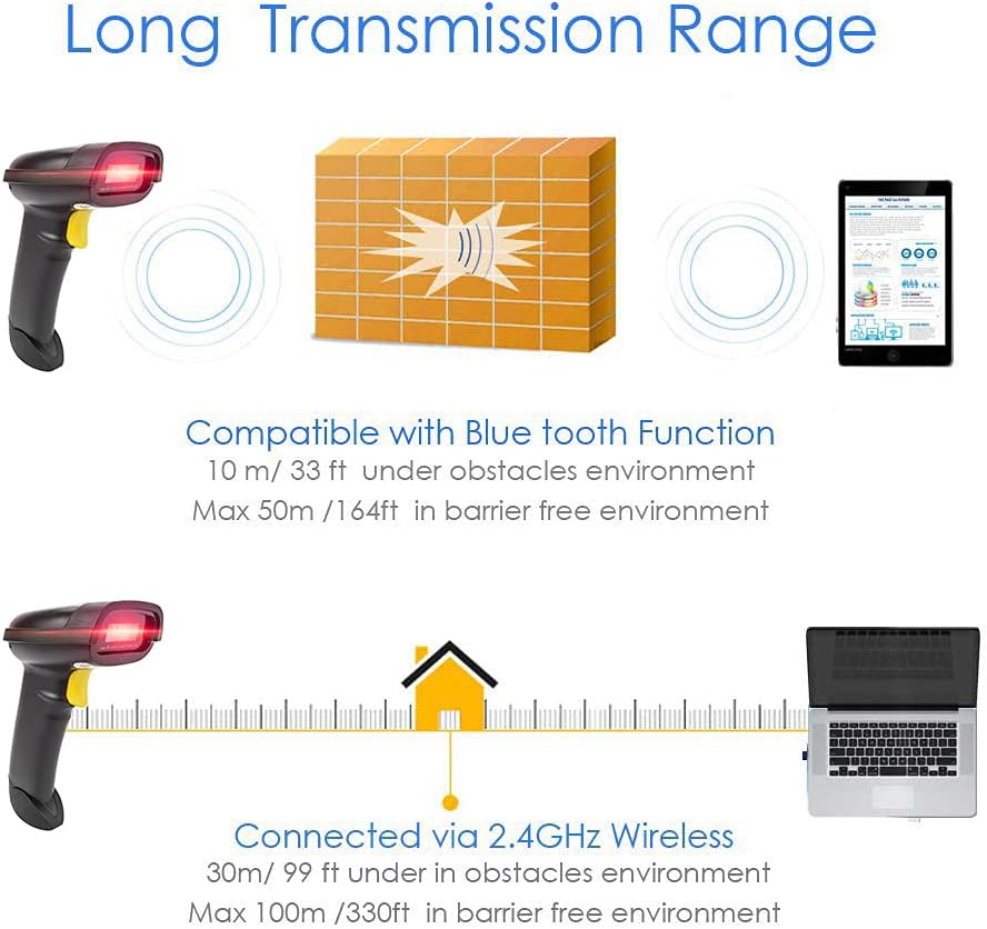 2D Barcode Scanner, 2.4G Wireless & Bluetooth & USB Wired, Pack of 2 N54339