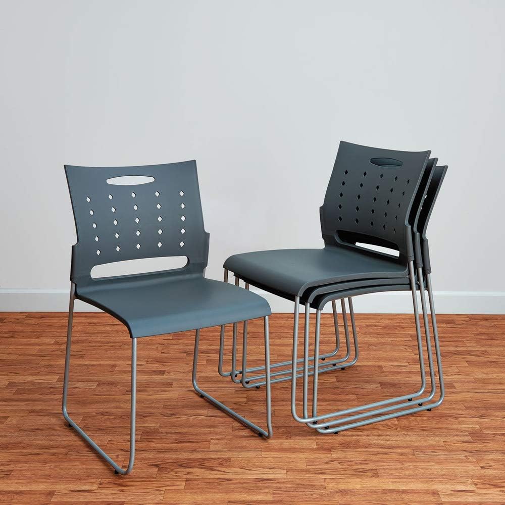 Charcoal Gray Perforated Back Stacking Chairs K949353