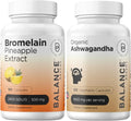 Bromelain 500mg 180 Capsules and Organic Ashwagandha 1600 mg Supplement Combo M8329