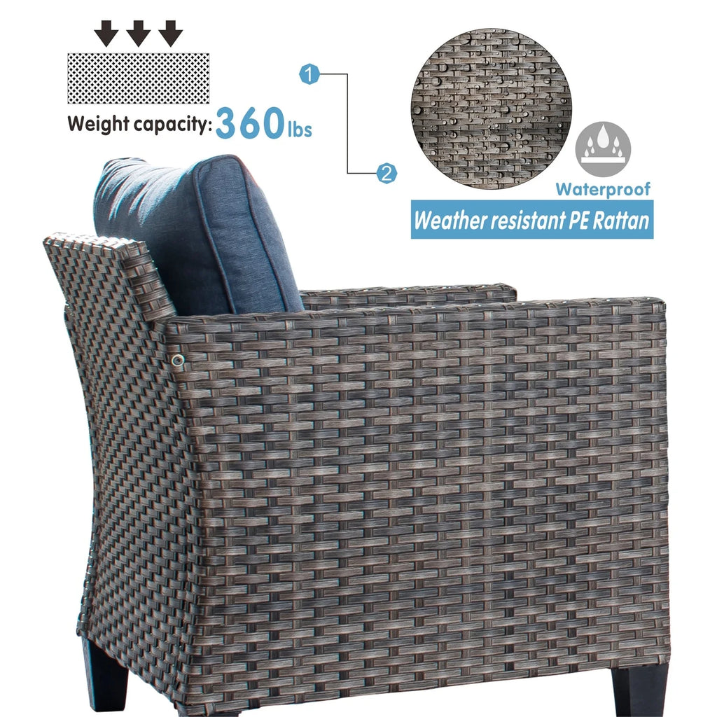2-piece High-back Wicker Single Chairs Denim Blue E162