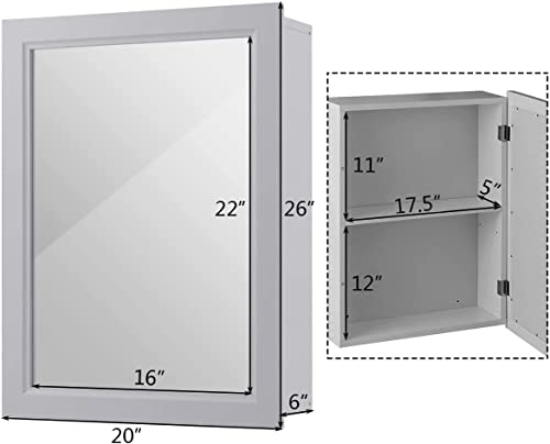 Grey Wall Mounted Mirror Medicine Cabinet with Adjustable Shelf R572045