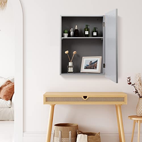 Grey Wall Mounted Mirror Medicine Cabinet with Adjustable Shelf R572045