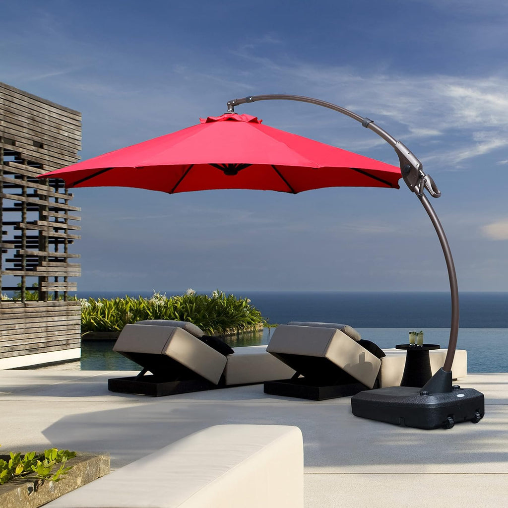 11 FT Curvy Aluminum Offset Umbrella with Base A5977