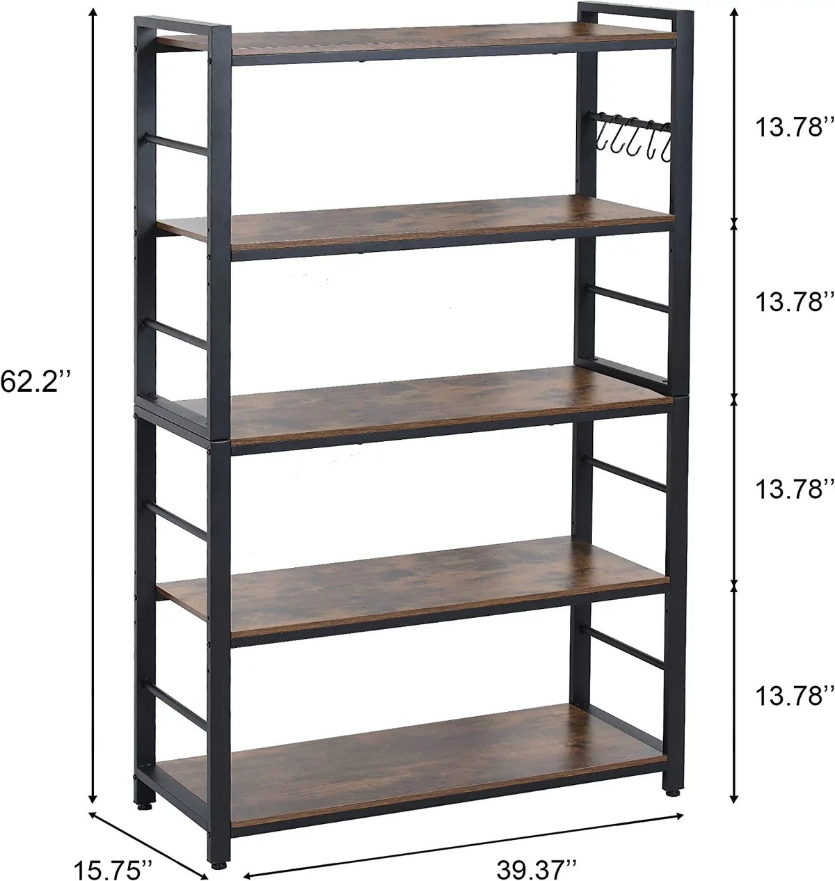 5 Tier Utility Storage Shelf with Hooks L242