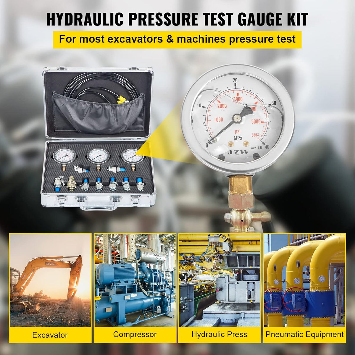 Hydraulic Pressure Test Kit 25/40/60Mpa 9 Couplings W9221
