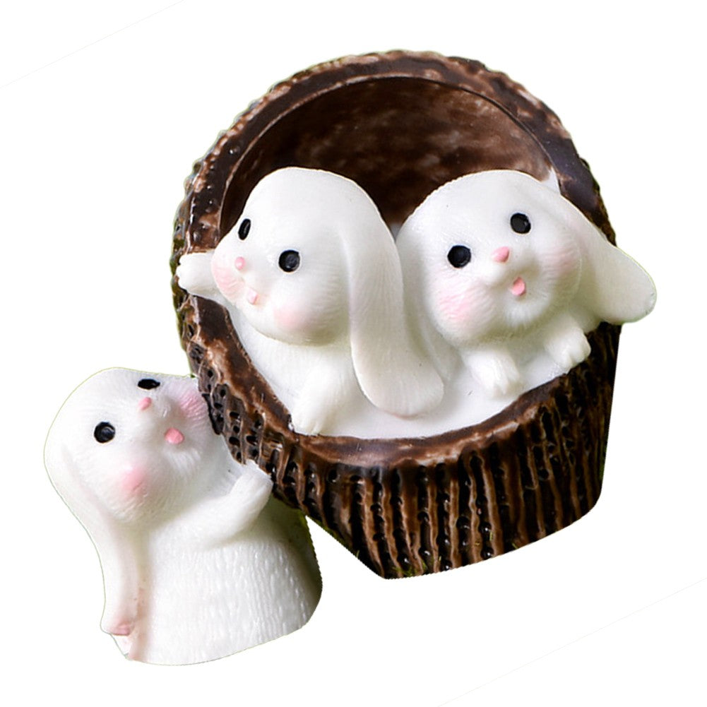 Resin Bunny Statue Miniature Rabbit Basket Figurine E6033